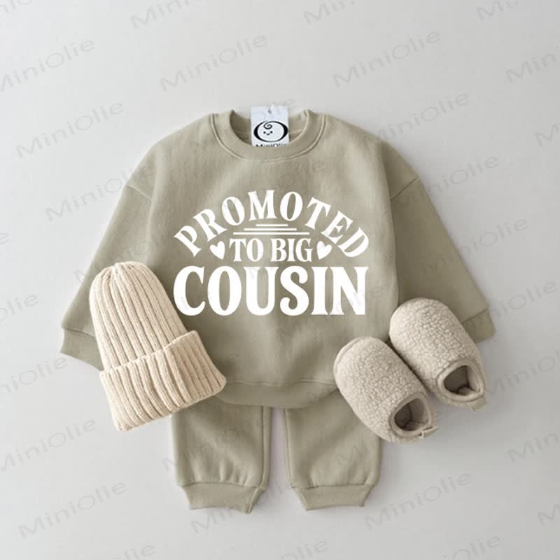 PROMOTED TO BIG COUSIN Baby Grey Green Sweatshirt 2-piece Set - Grey Green - 2-3T - image 1