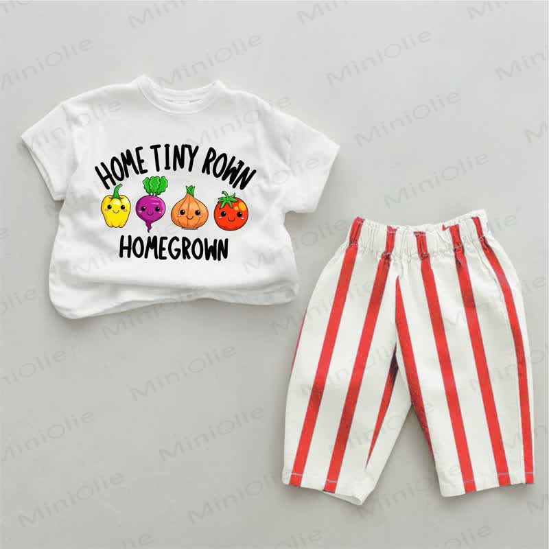 HOME TINY ROWN HOMEGROWN Baby Red Vertical Striped 2-piece Set - White&Red - 4-5T - image 1