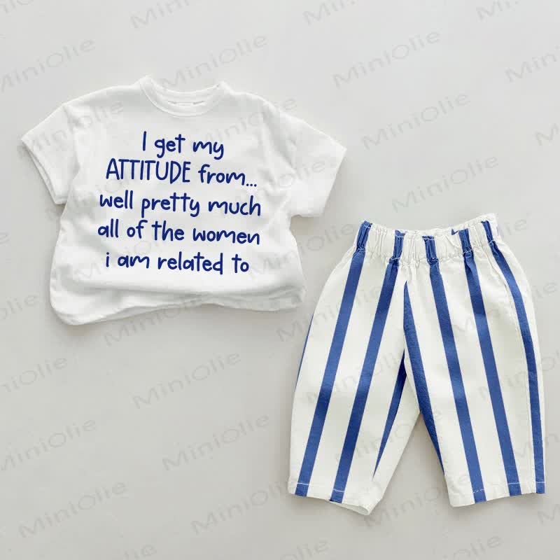 I GET MY ATTITUDE FROM WELL PRETTY MUCH Baby Blue Vertical Striped 2-piece Set - White&Blue - 2-3T - image 1
