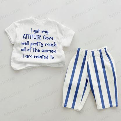 I GET MY ATTITUDE FROM WELL PRETTY MUCH Baby Blue Vertical Striped 2-piece Set - White&Blue - 2-3T - image 1