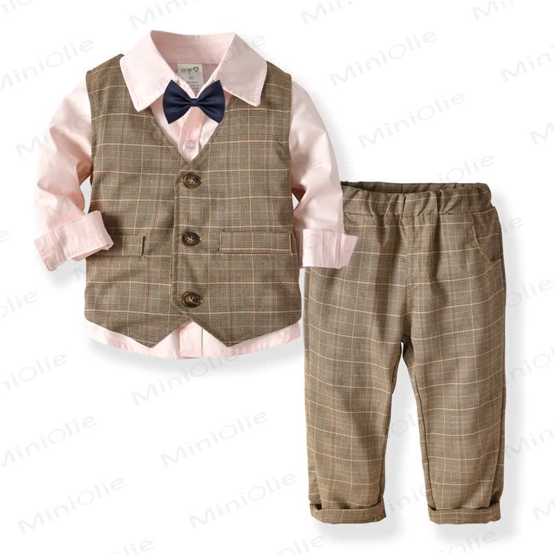 Toddler Boy Vintage Plaid Formal Set with Bow Tie - Pink 4-Piece - 6-7T - image 1