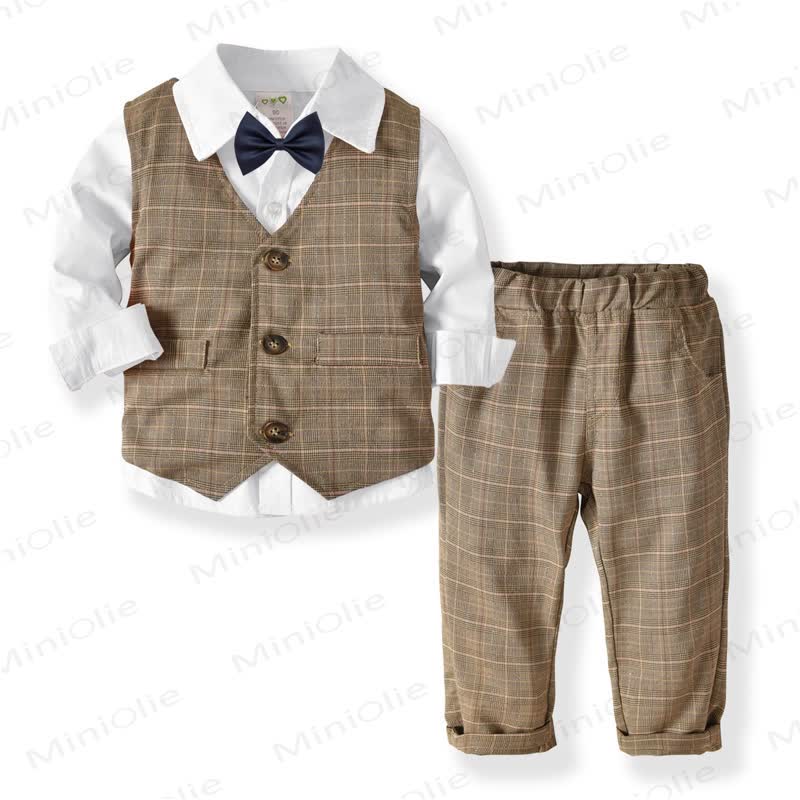 Toddler Boy Vintage Plaid Formal Set with Bow Tie - White 4-Piece - 6-7T - image 2