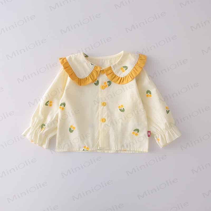 Toddler Baby Girl Floral Ruffle Collar Long Sleeve Top and Pants 2-piece Set - image 5