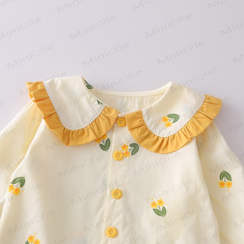Toddler Baby Girl Floral Ruffle Collar Long Sleeve Top and Pants 2-piece Set - image 6