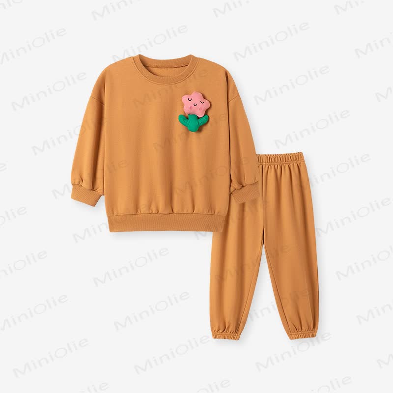 Toddler Girls Cartoon Applique Sweatshirt and Jogger 2-piece Set - Orange - 7Y - image 2