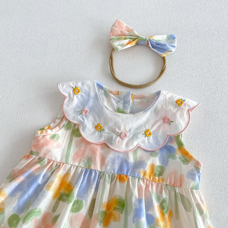 Bab Floral Collar Sleeveless Romper with Headband - image 5