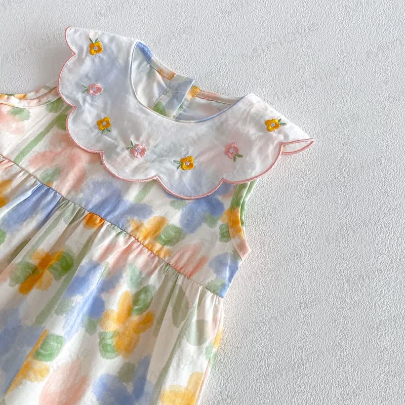 Bab Floral Collar Sleeveless Romper with Headband - image 6