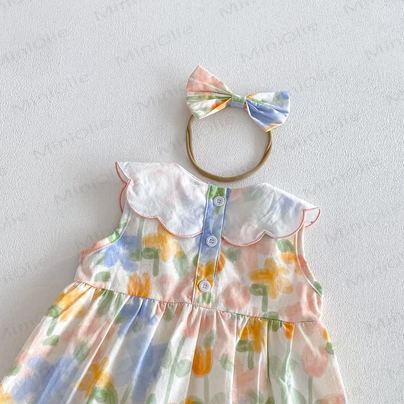 Bab Floral Collar Sleeveless Romper with Headband - image 7