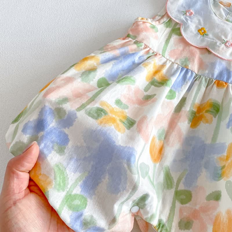 Bab Floral Collar Sleeveless Romper with Headband - image 8