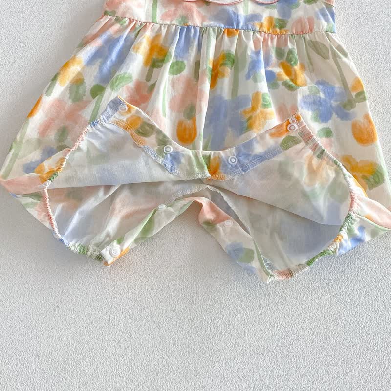 Bab Floral Collar Sleeveless Romper with Headband - image 9