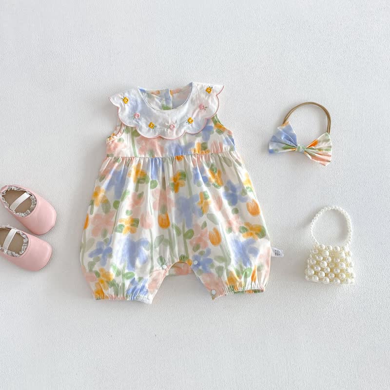 Bab Floral Collar Sleeveless Romper with Headband - image 4