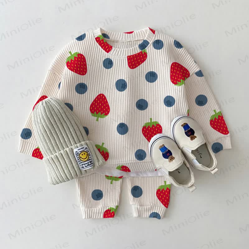 Baby Beige Strawberry and Blueberry Print Waffle 2-piece Set - Beige - 2-3T - image 1