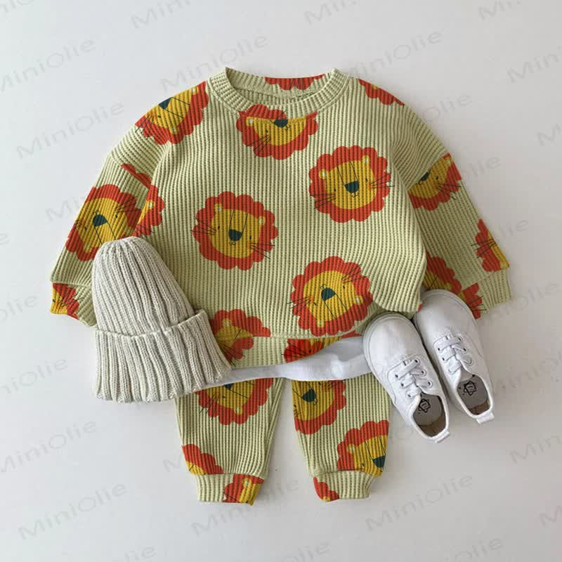 Baby Green Lion Print Waffle 2-piece Set - Green - 2-3T - image 1