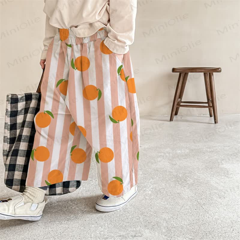 Baby White Orange Striped Print Pants - White - 2-3T - image 1
