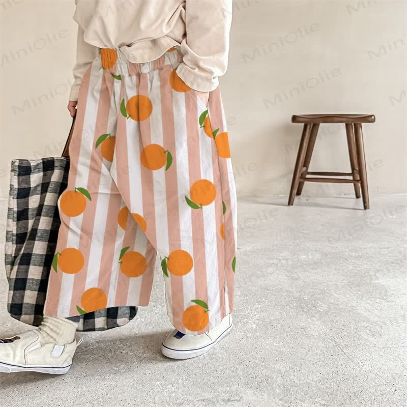 Baby White Orange Striped Print Pants - White - 2-3T - image 1