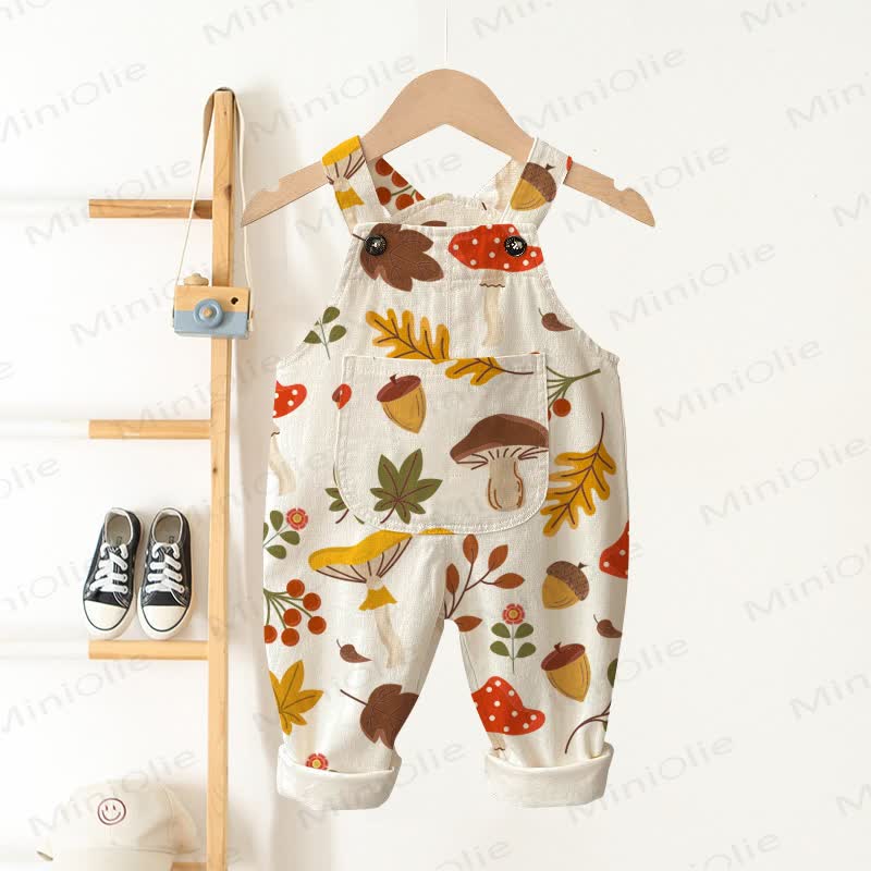 Baby Toddler Beige Autumn Print Pocket Overalls - Beige - 3-5T - image 1