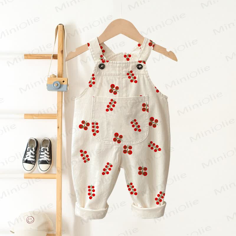 Baby Toddler Beige Tomato Print Pocket Overalls - Beige - 3-5T - image 1