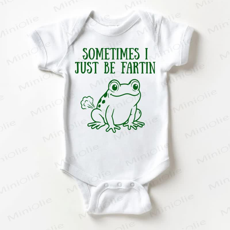 SOMETIMES I JUST BE FARTIN Baby Frog Print White Bodysuit - White - 18-24M - image 1