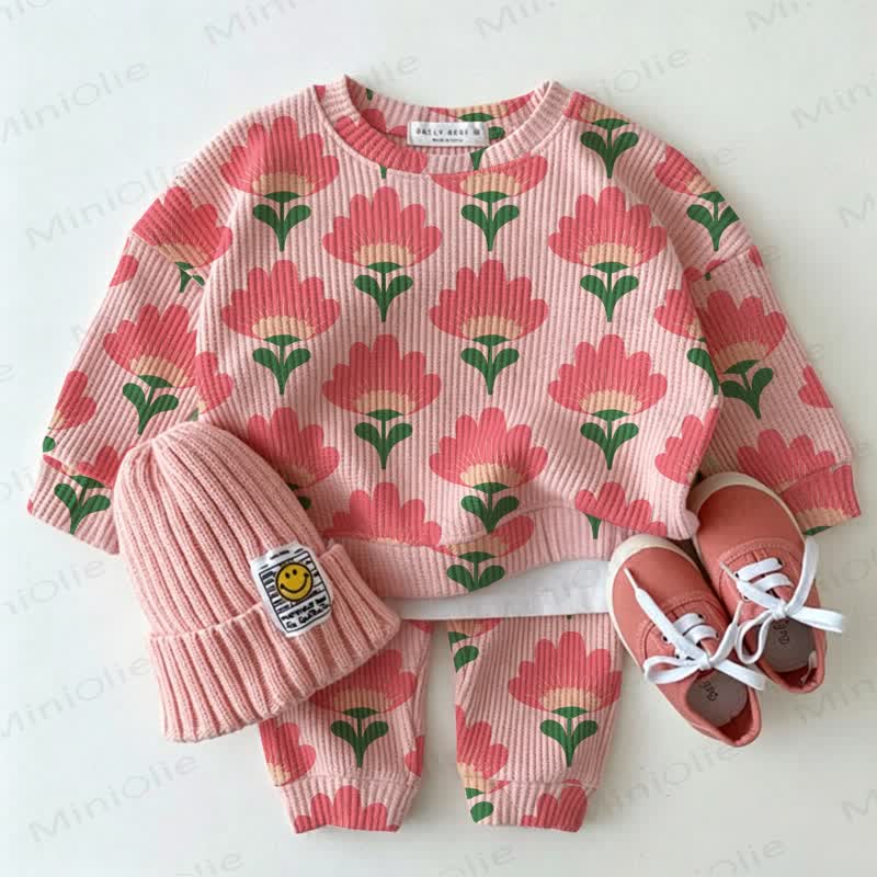 Baby Pink Floral Print Waffle 2-piece Set - Pink - 2-3T - image 1