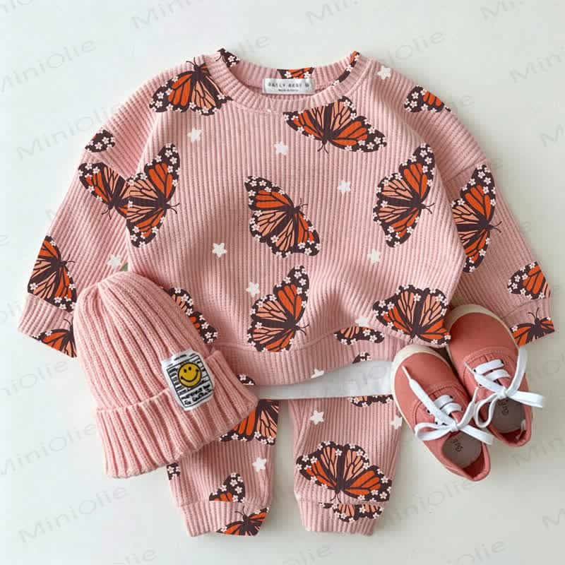 Baby Pink Butterfly Star Print Waffle 2-piece Set - Pink - 2-3T - image 1