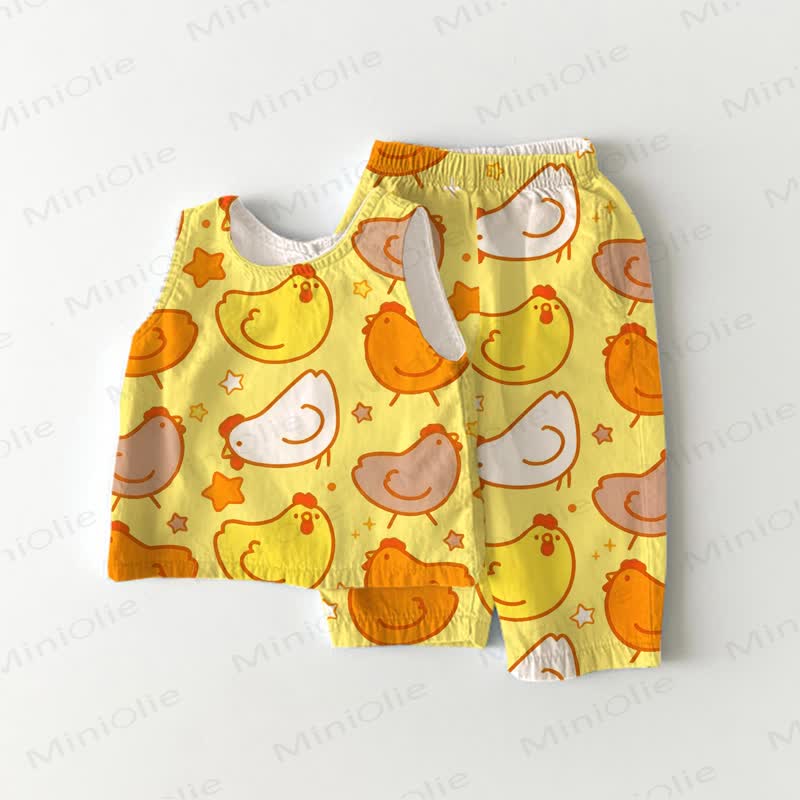 Baby Toddler Cartoon Chick Star Print Top and Pants 2-piece Set - Yellow - 3-4T - image 1