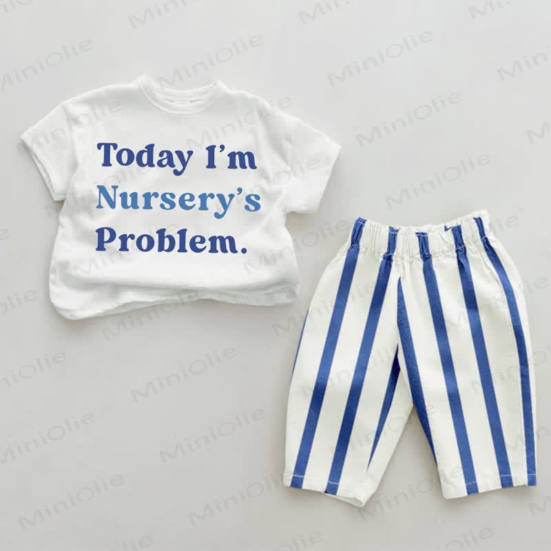 TODAY I'M NURSERY'S PROBLEM. Baby Blue Vertical Striped 2-piece Set - White&Blue - 2-3T - image 1