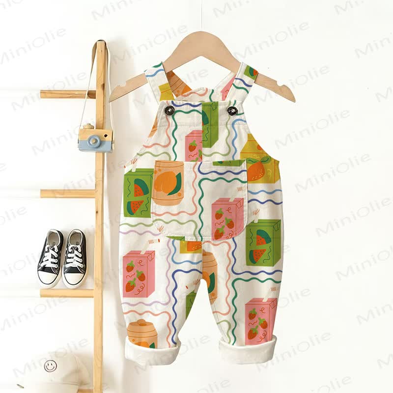 Baby Toddler Fruit Juice Print Overalls - Beige - 3-5T - image 1