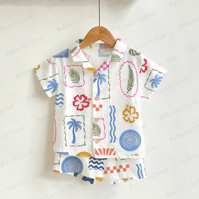 Baby Toddler Boys Tropical Plant Shirt and Shorts 2-piece Set - White - 3-5T - image 1