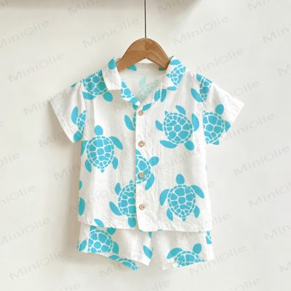 Baby Toddler Turtle Shirt and Shorts 2-piece Set - White - 3-5T - image 1