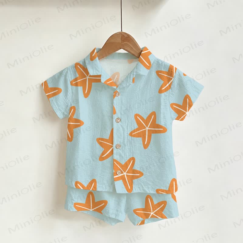 Toddler Boys Blue Starfish Shirt and Shorts 2-piece Set - Blue - 3-5T - image 1