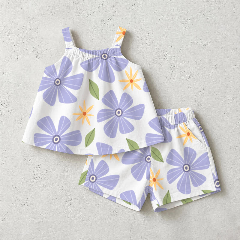 Baby Toddler Purple Flower Short-Sleeve Set - White - 3-5T - image 1
