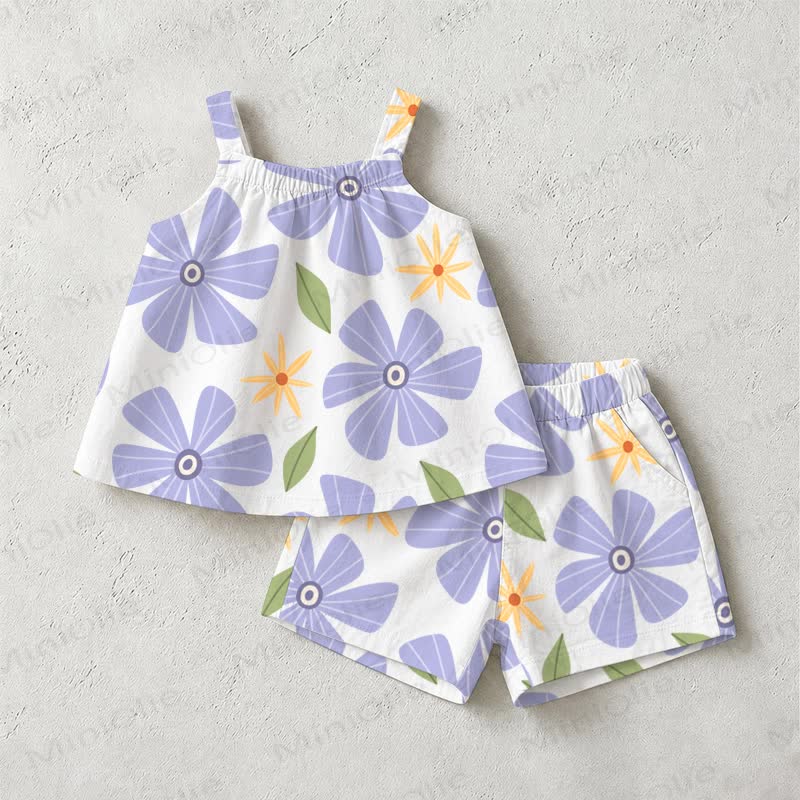 Baby Toddler Purple Flower Short-Sleeve Set - White - 3-5T - image 1