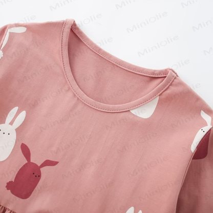 Toddler Girl Pink Bunny Print Long Sleeve Dress - image 3