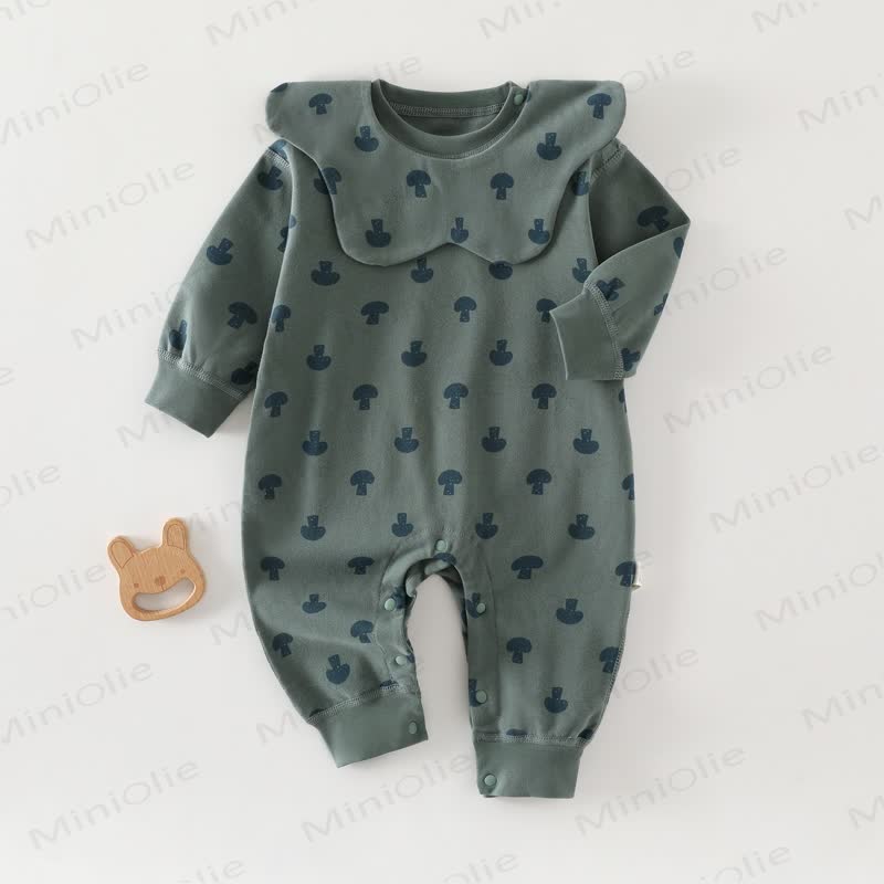 Baby Mushroom Print Ruffle Collar Romper - Green - 2-3T - image 3
