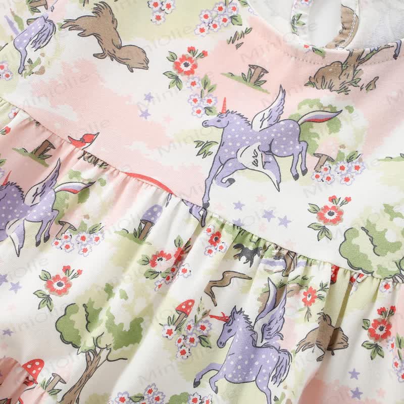 Toddler Girl Beige Unicorn Print Long Sleeve Dress - image 4