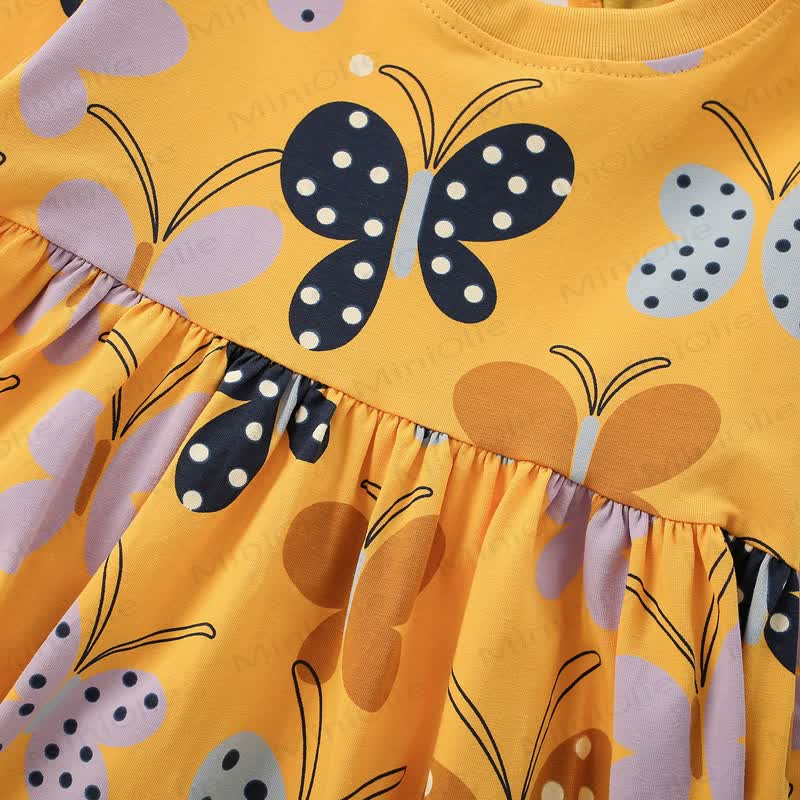 Toddler Girl Orange Butterflies Print Long Sleeve Dress - image 4