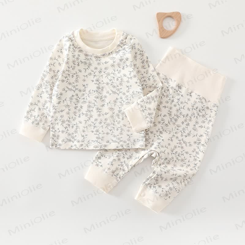 Baby Toddler Long Sleeve Top and Pants Pyjama 2-piece Set - Beige Floral - 2-3T - image 1