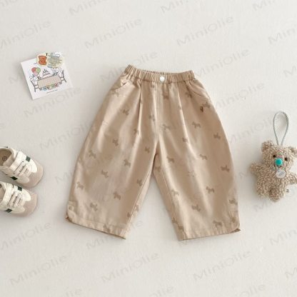 Baby Toddler Puppy Print Elastic Waist Pants - Khaki - 4-5T - image 3