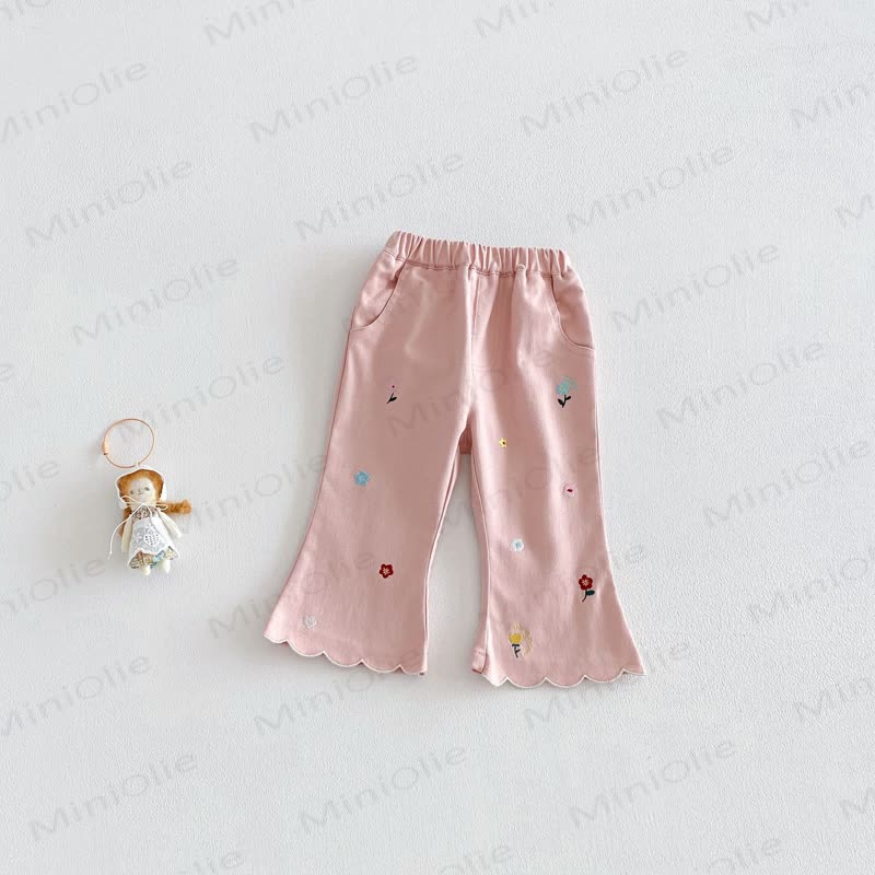 Baby Toddler Girl Floral Embroidered Scalloped Hem Pants - Pink - 4-5T - image 3
