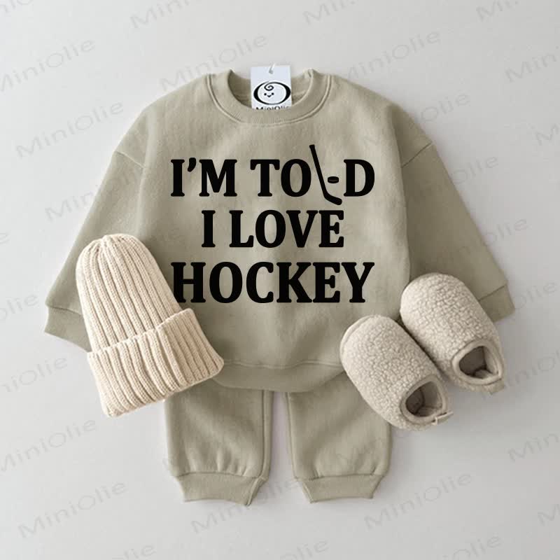 I'M TOLD I LOVE HOCKEY Baby Grey Green Sweatshirt 2-piece Set - Grey Green - 2-3T - image 1