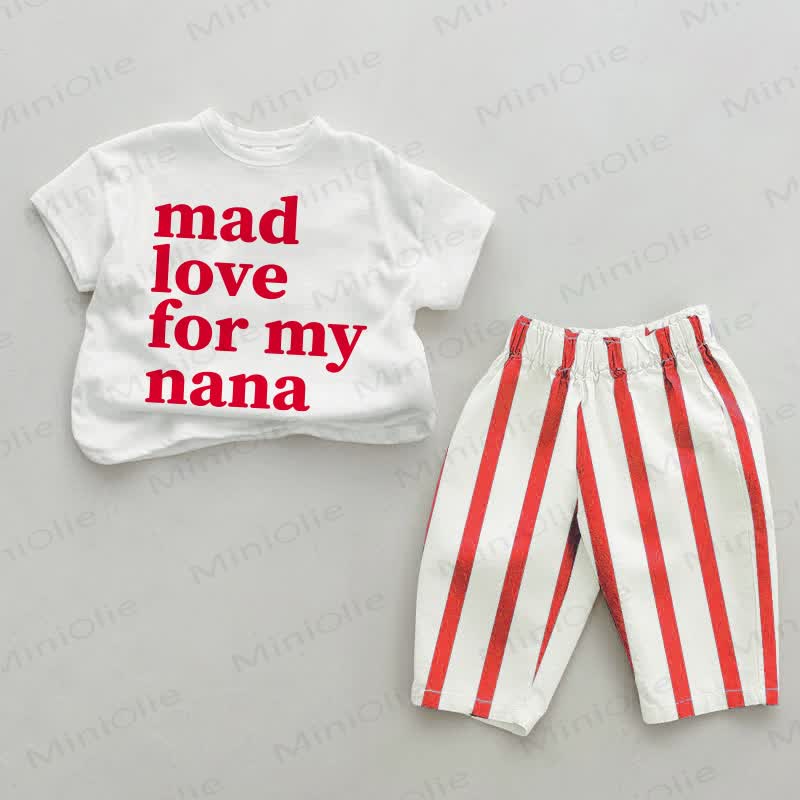 MAD LOVE FOR MY NANA Baby White&Red Striped Tee and Pants 2-piece Set - White&Red - 4-5T - image 1