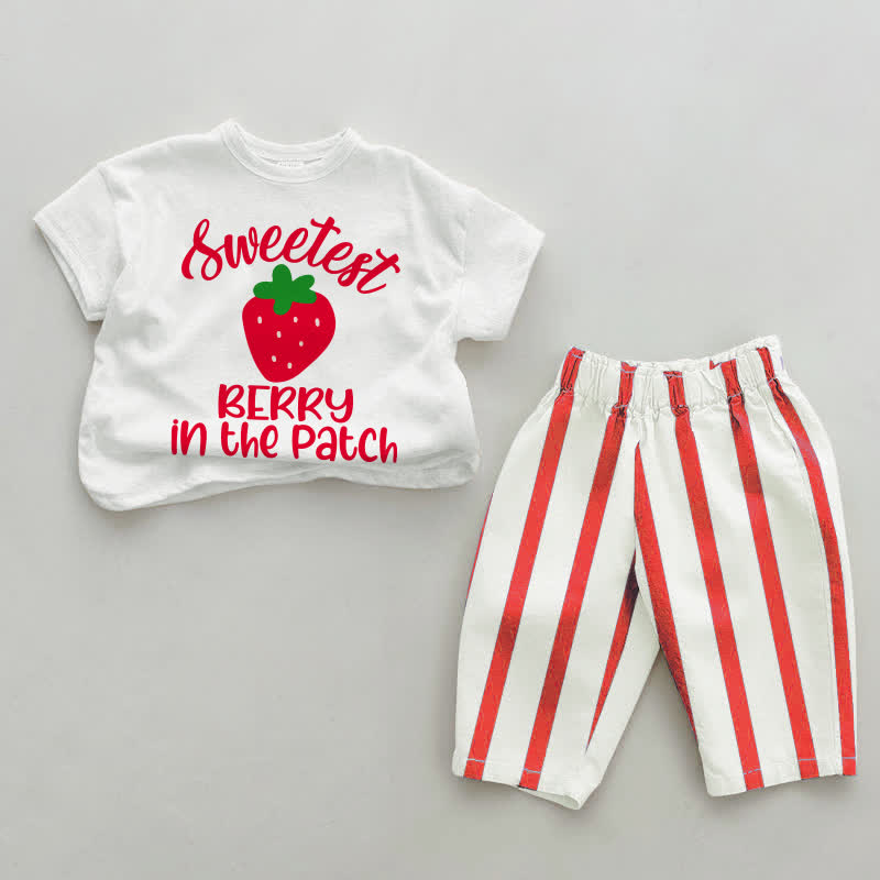 SWEETEST BERRY IN THE PATCH Baby White&Red Striped Tee and Pants 2-piece Set - White&Red - 4-5T - image 1