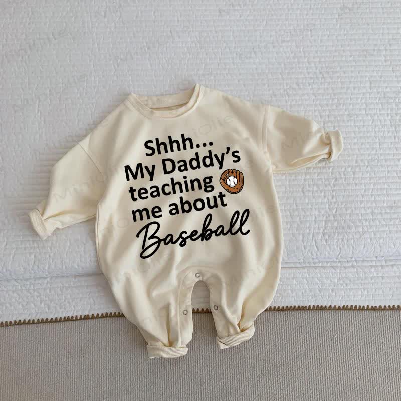 SHHH…MY DADDY'S TEACHING ME ABOUT BASEBALL Baby Beige Romper - Beige - 2-3T - image 1
