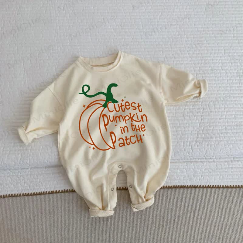 CUTEST PUMPKIN IN THE PATCH Baby Beige Romper - Beige - 2-3T - image 1