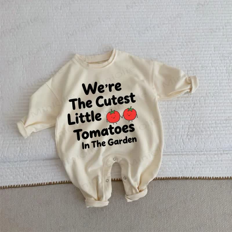 WE'RE THE CUTEST LITTLE TOMATOES IN THE GARDEN Baby Beige Romper - Beige - 2-3T - image 1
