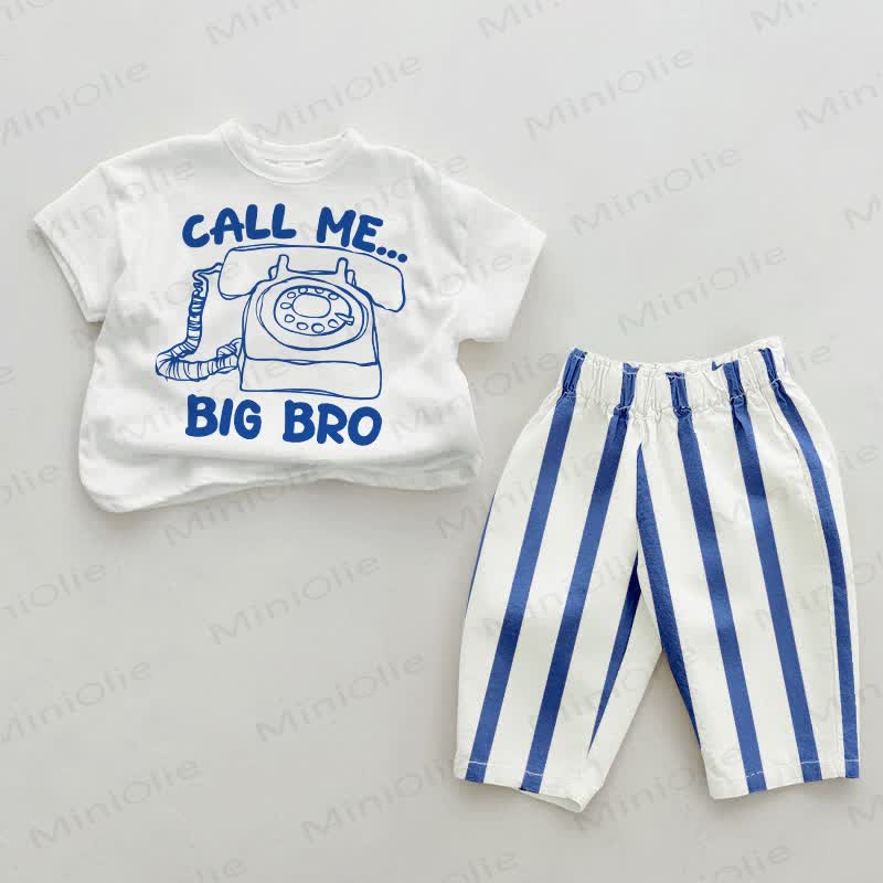 CALL ME BIG BRO Baby Blue Vertical Striped 2-piece Set - White&Blue - 2-3T - image 1