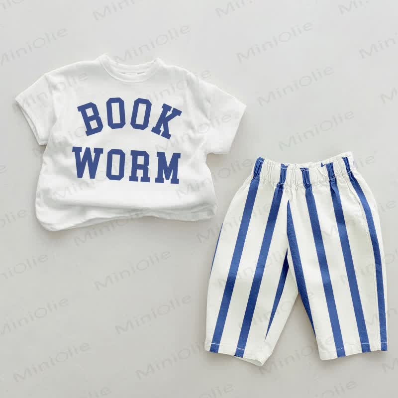 BOOKWORM Baby Blue Vertical Striped 2-piece Set - White&Blue - 2-3T - image 1