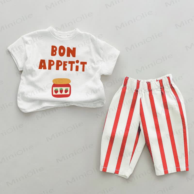 BON APPETIT Baby Red Striped Pants 2-piece Set - White&Red - 4-5T - image 1