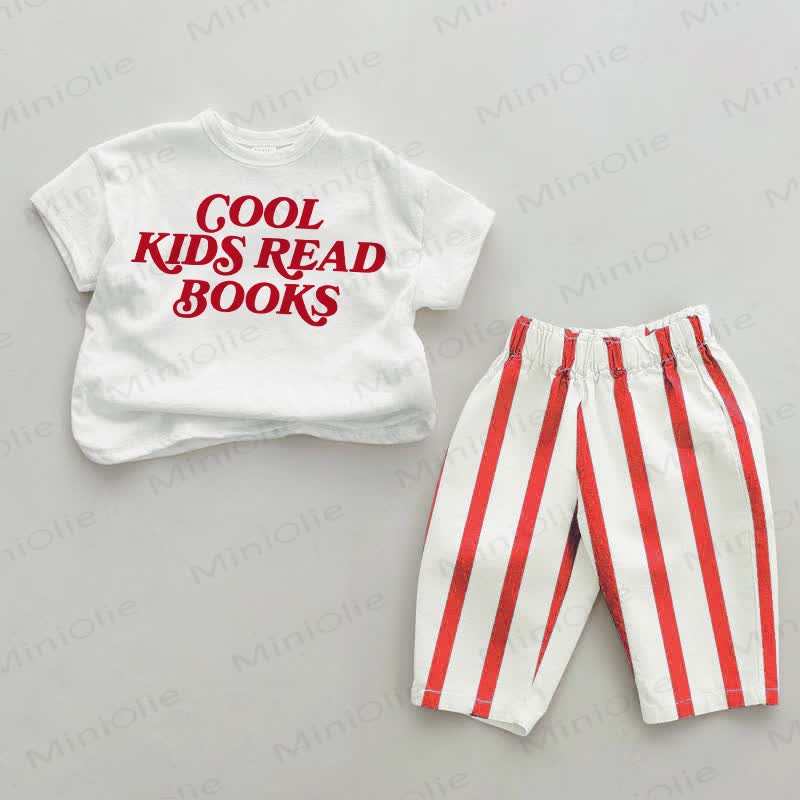 COOL KIDS READ BOOKS Baby Red Striped Pants 2-piece Set - White&Red - 4-5T - image 1