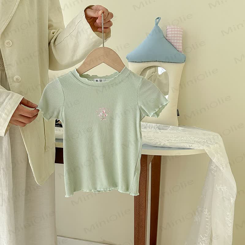 Toddler Girl Ribbed Floral T-Shirt - Green - 10-11T - image 8